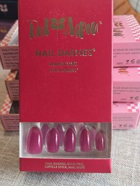 Red Aspen Nail Dashes in Deep Rose Pink Almond Long